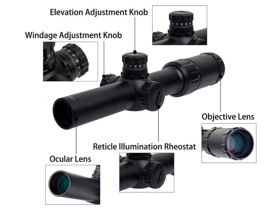 Matrix LPVO 1.5-6x24E Shockproof Illuminated Red/Green Reticle Sniper Scope