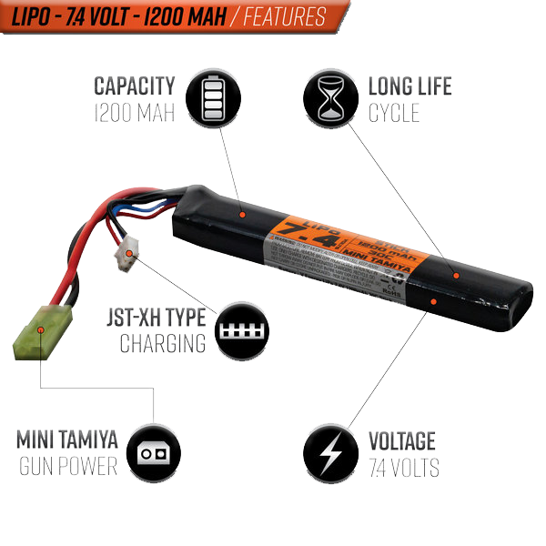 Valken LiPo 7.4v 1200mAh 30C Stick Airsoft Battery (Small Tamiya)