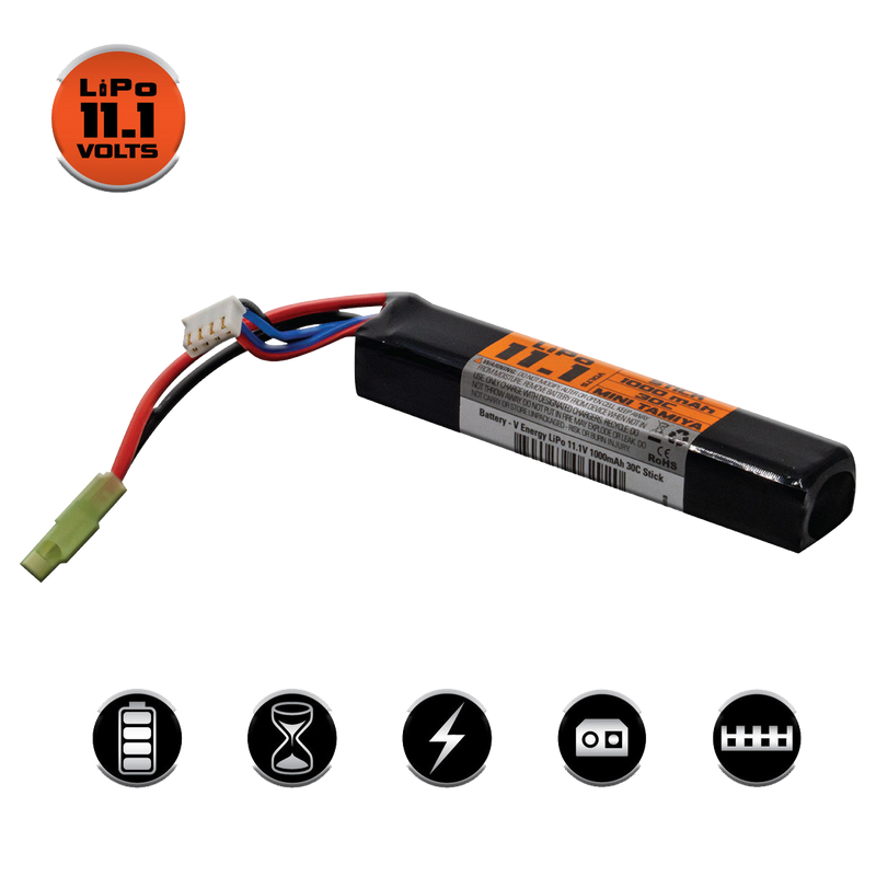 Valken LiPo 11.1v 1000mAh 15C/30C Stick Airsoft Battery (Small Tamiya)