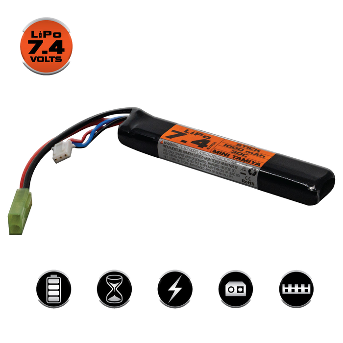 Valken LiPo 7.4v 1000mAh 30c Stick Airsoft Battery (Small Tamiya)