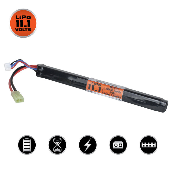 Valken LiPo 11.1v 1200mAh 20C Long Stick Airsoft Battery (Small Tamiya)