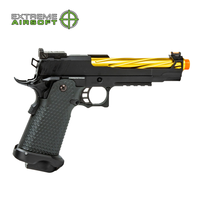 Golden Eagle 3337 OTS .45 Hi-Capa Gas Blowback Pistol w/ Open Slide (Color: Black / Gold Barrel)